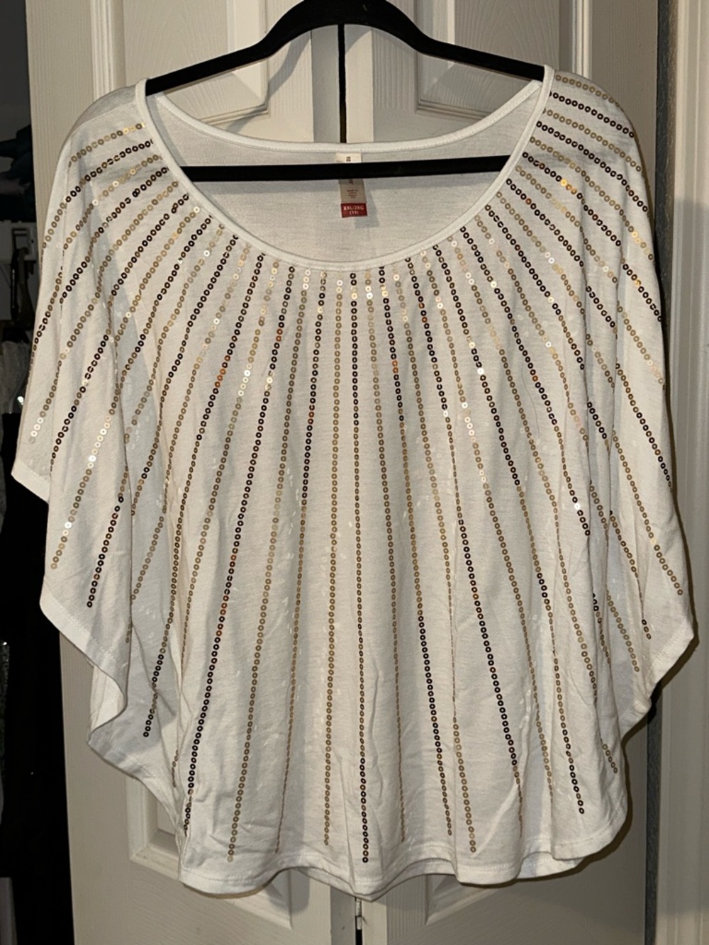 No Boundaries White Dolman Top with Gold Sequin Stripes